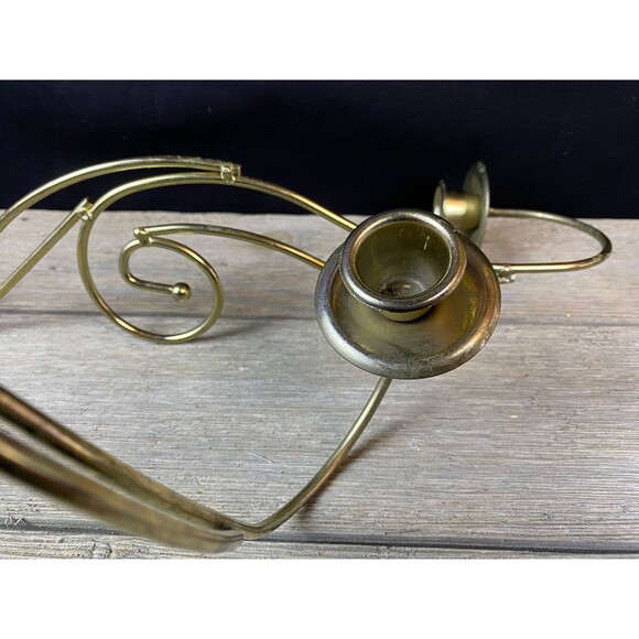 Vintage Gold Tone Scroll Candle Sconce Metal Candle Holder Taper Candle 16.5” - Picture 7 of 8
